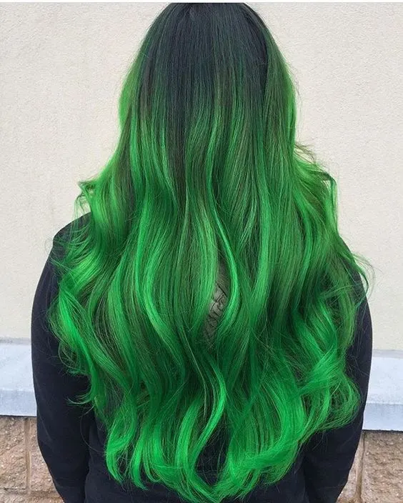 Vibrant Green Ombre with Dark Roots