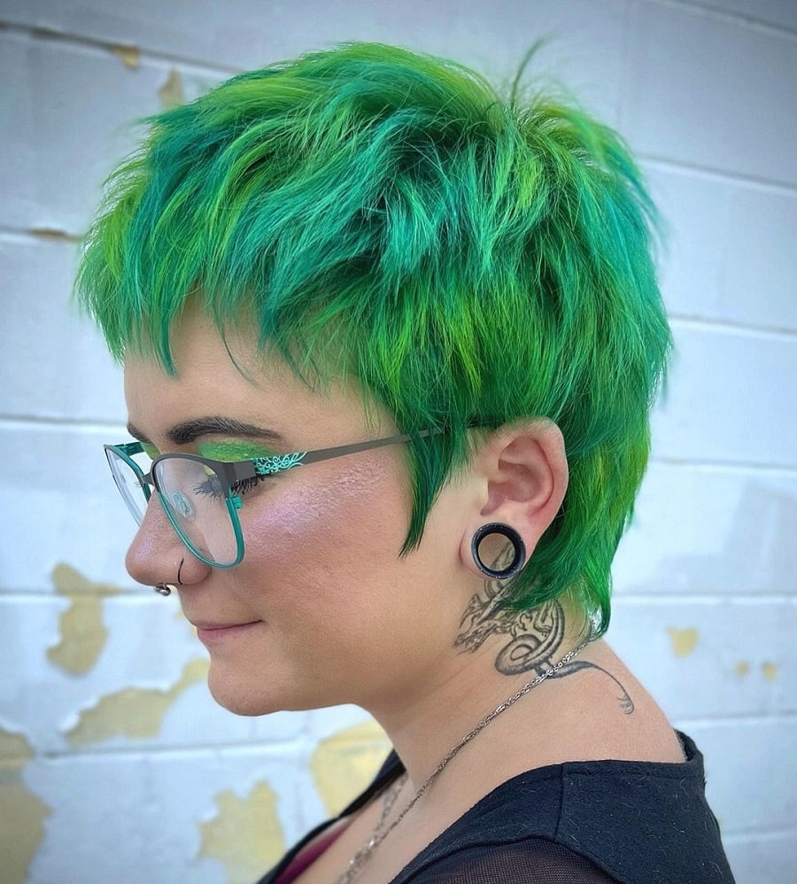 Green pixie mullet