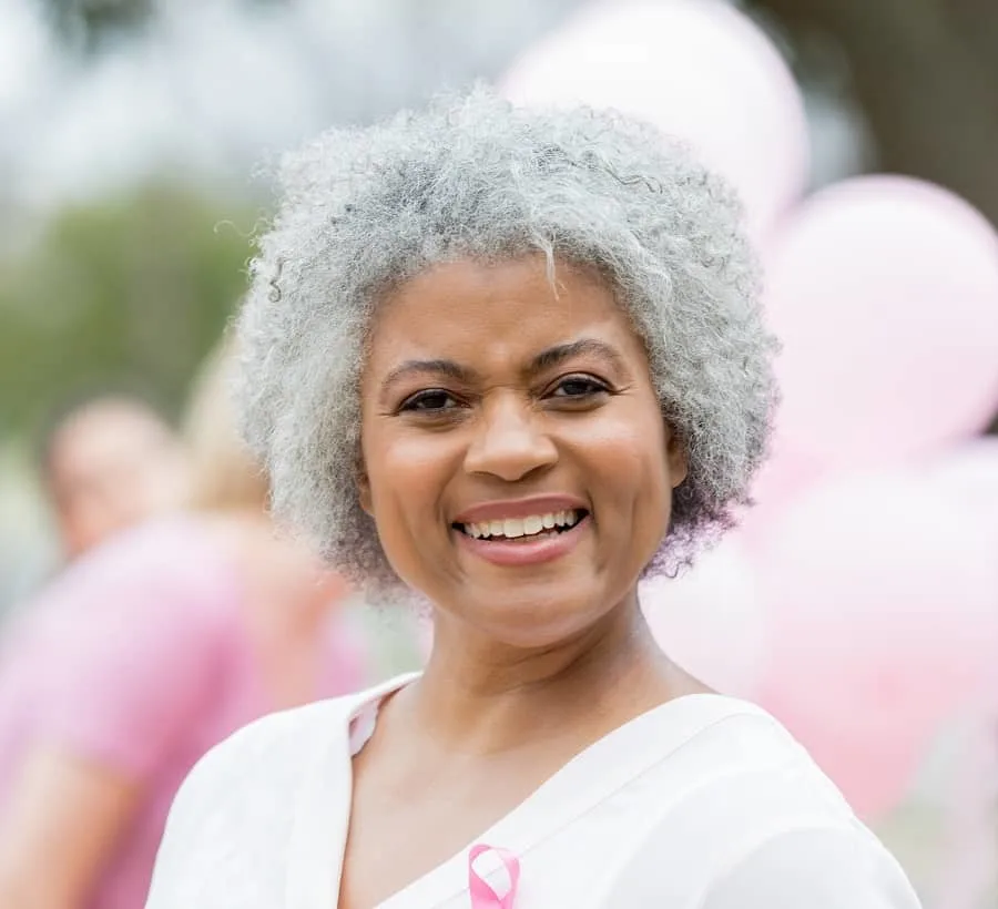 grey afro bob hair