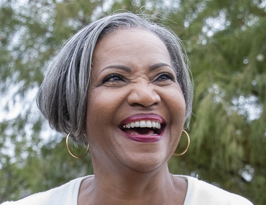 grey angled bob for black women over 50
