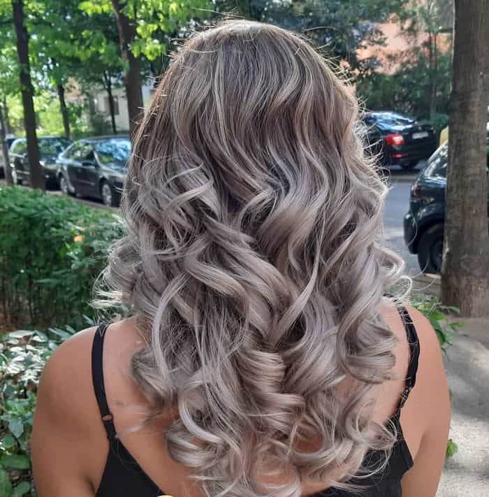 grey balayage curly hair