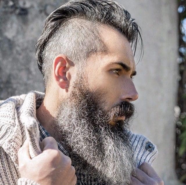 undercut hairstyle with grey beard