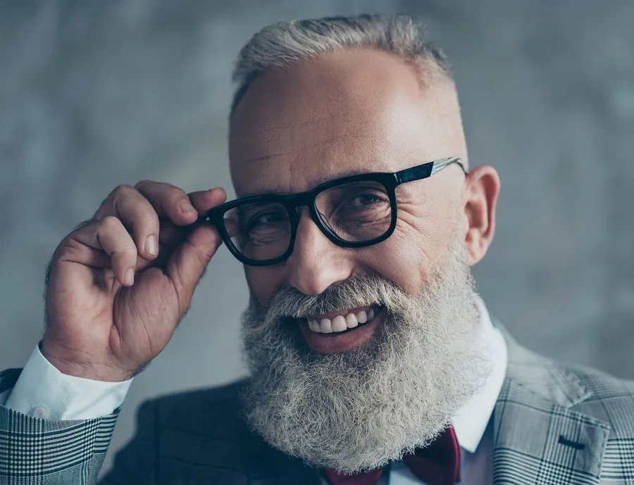 grey beard for older men with glasses