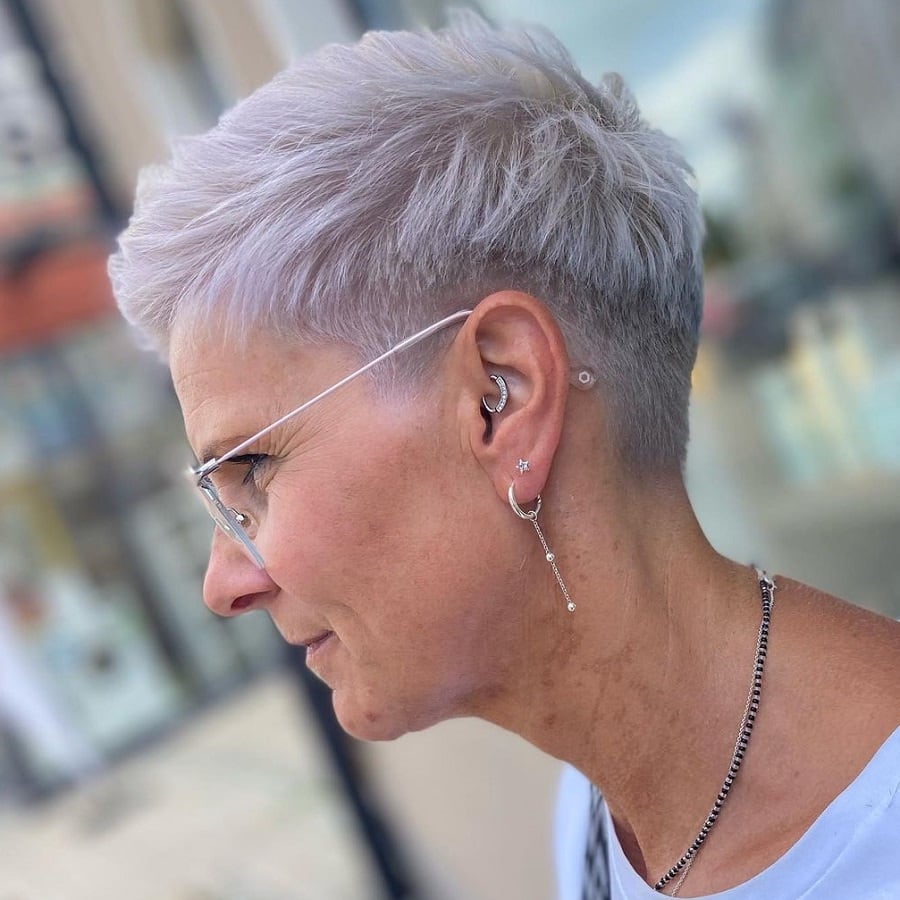 grey blonde pixie cut for older women