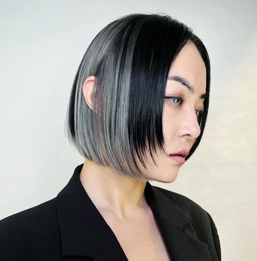 grey bob with highlights