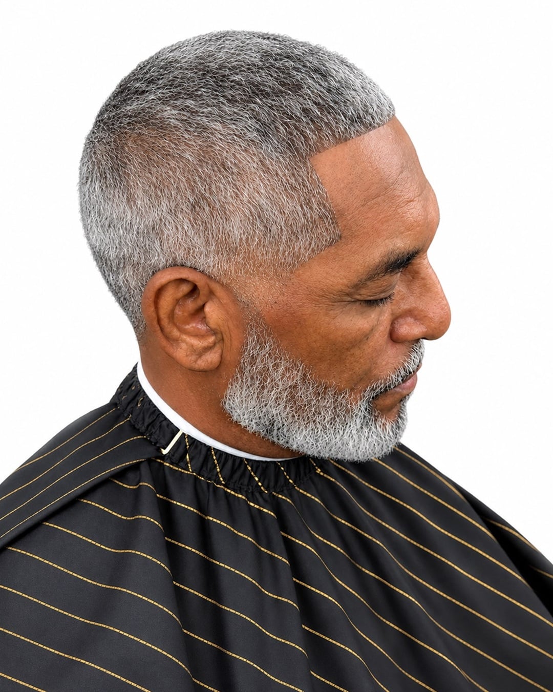 older man over 60 with a short gray buzz cut and crisp lineup