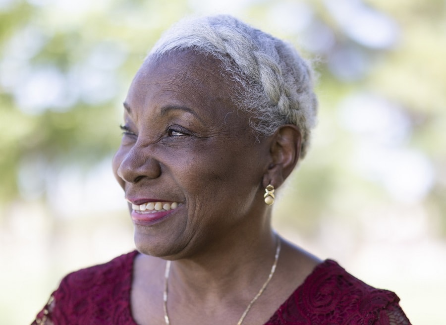 grey crown braided hairstyle for black women over 60