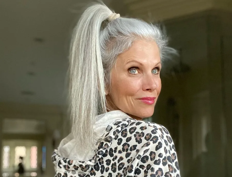 grey hair side ponytail for over 50