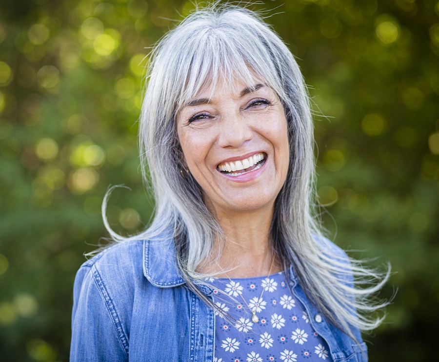 grey hair with bangs for over 50