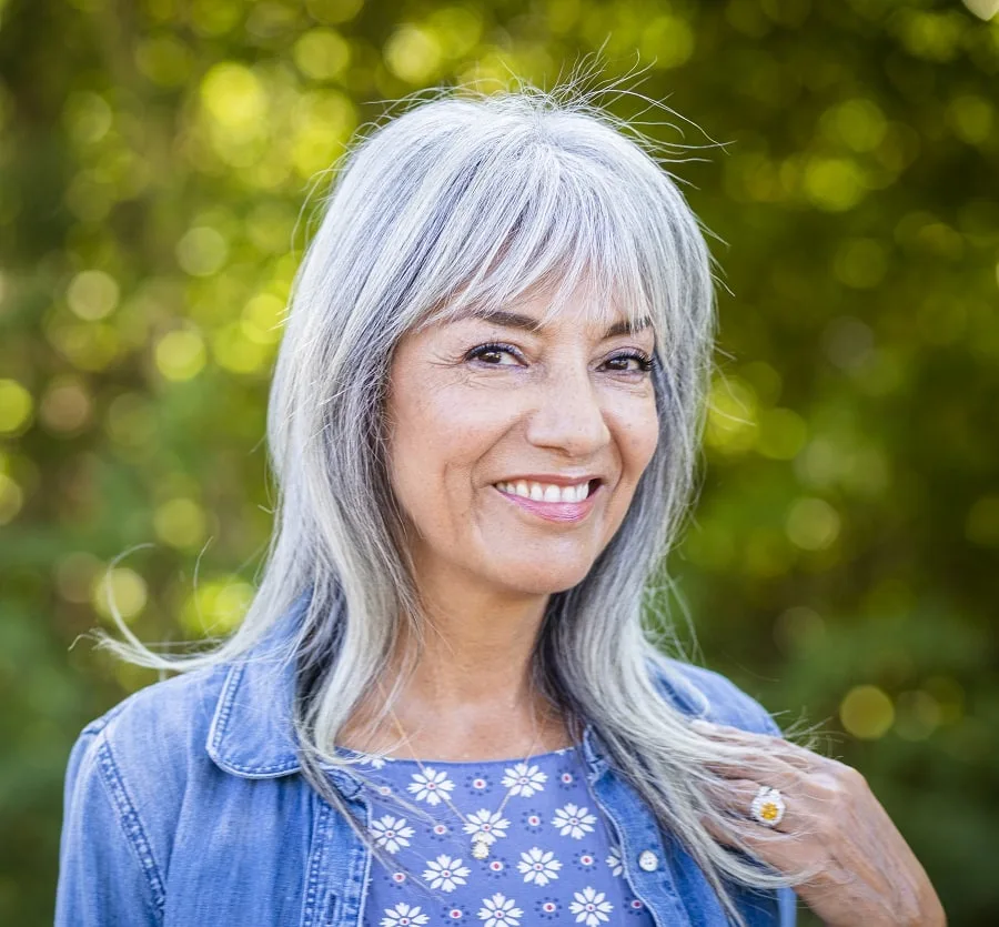 grey hair with bangs for women over 50