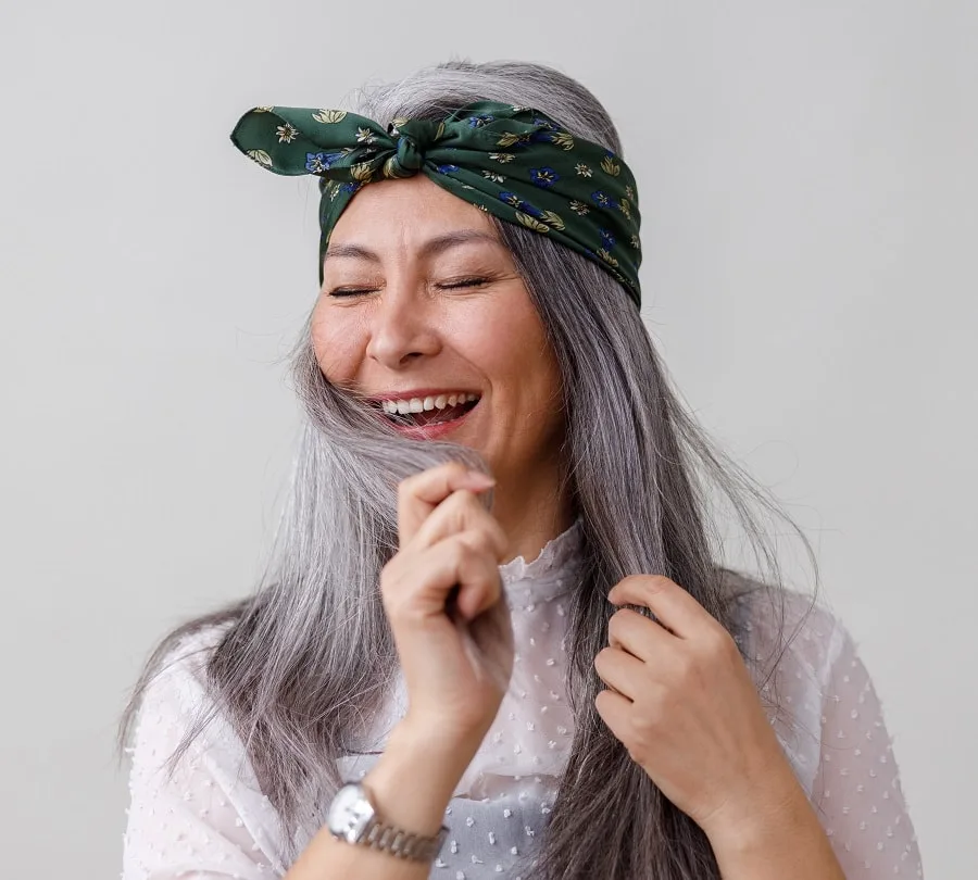 grey hair with headband