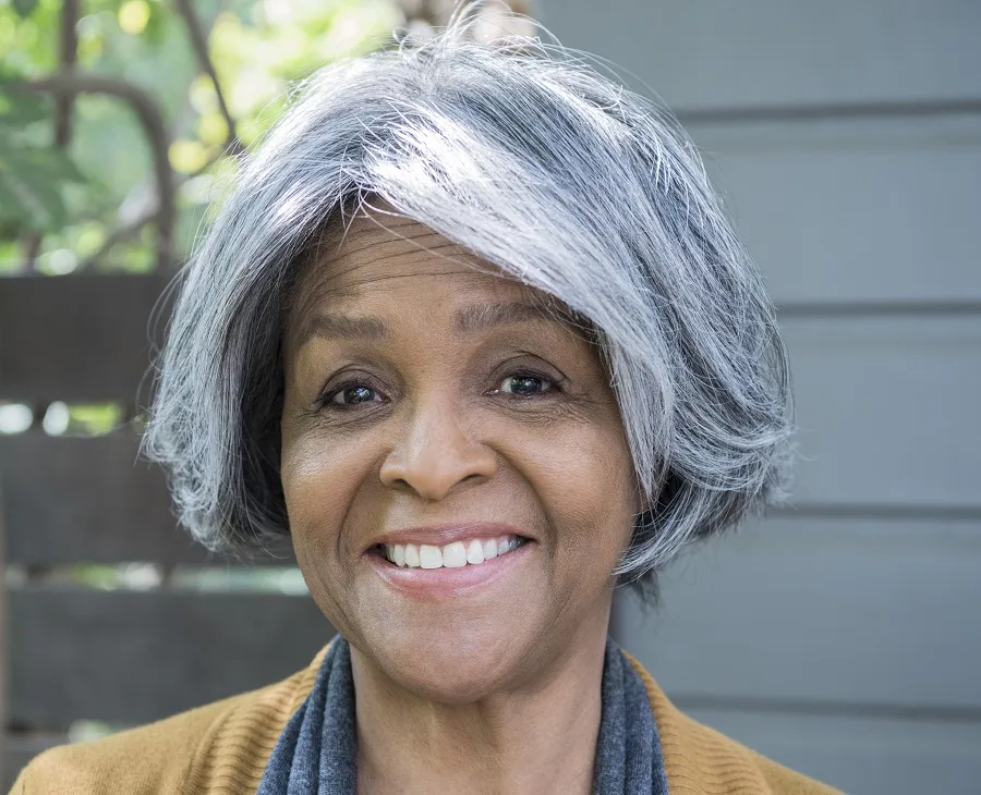 grey layered bob for black women over 60