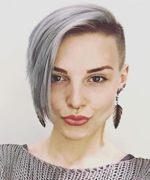 short ombre grey hair with shaved side
