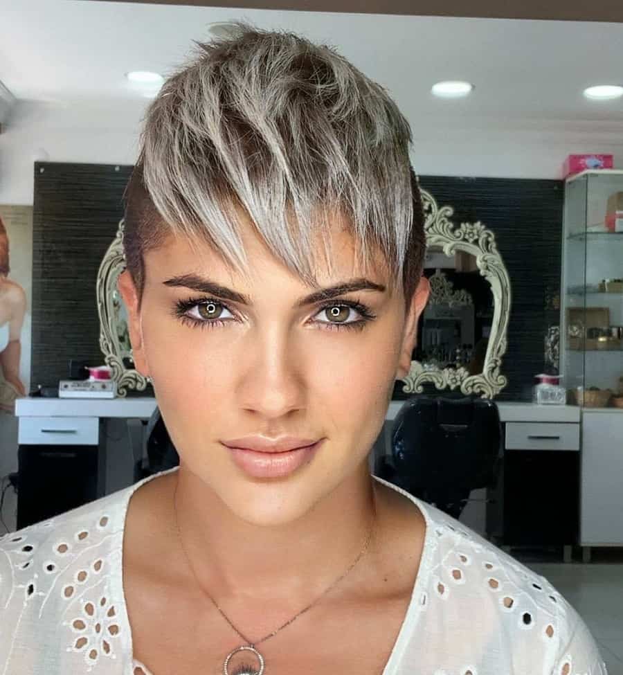 grey pixie cut with shaved sides