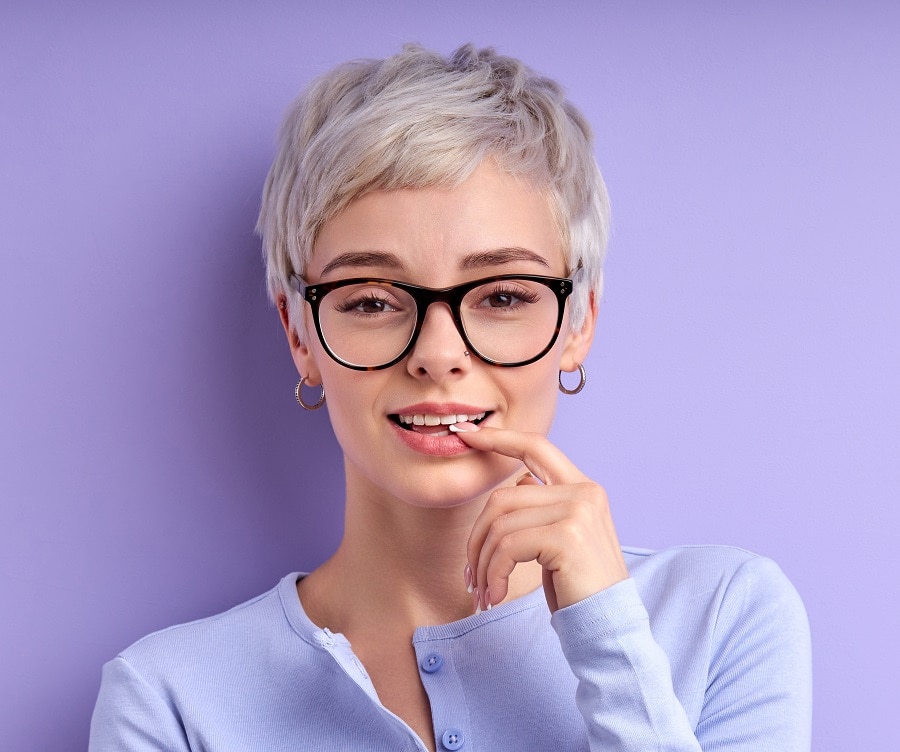 grey pixie for women with glasses