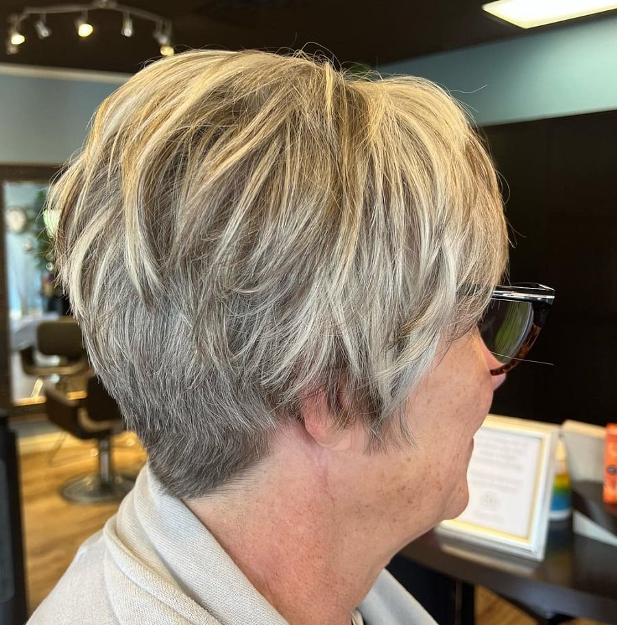 gray pixie with blonde highlights