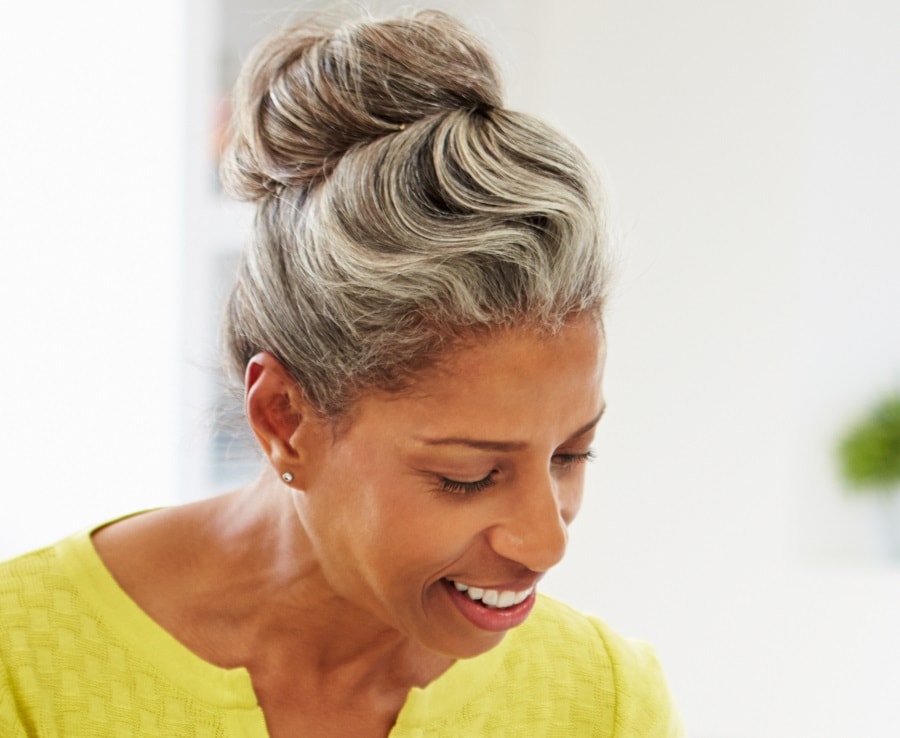 grey updo for black women over 50