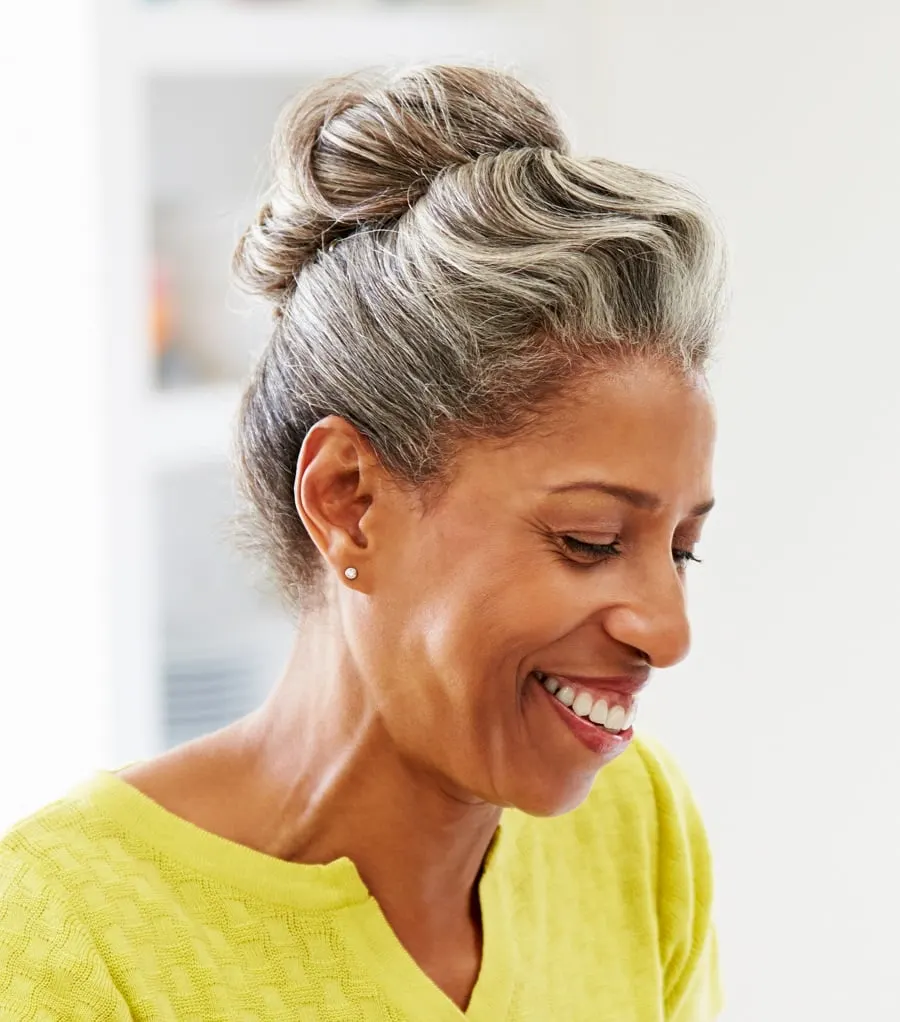 grey updo for women with oval faces