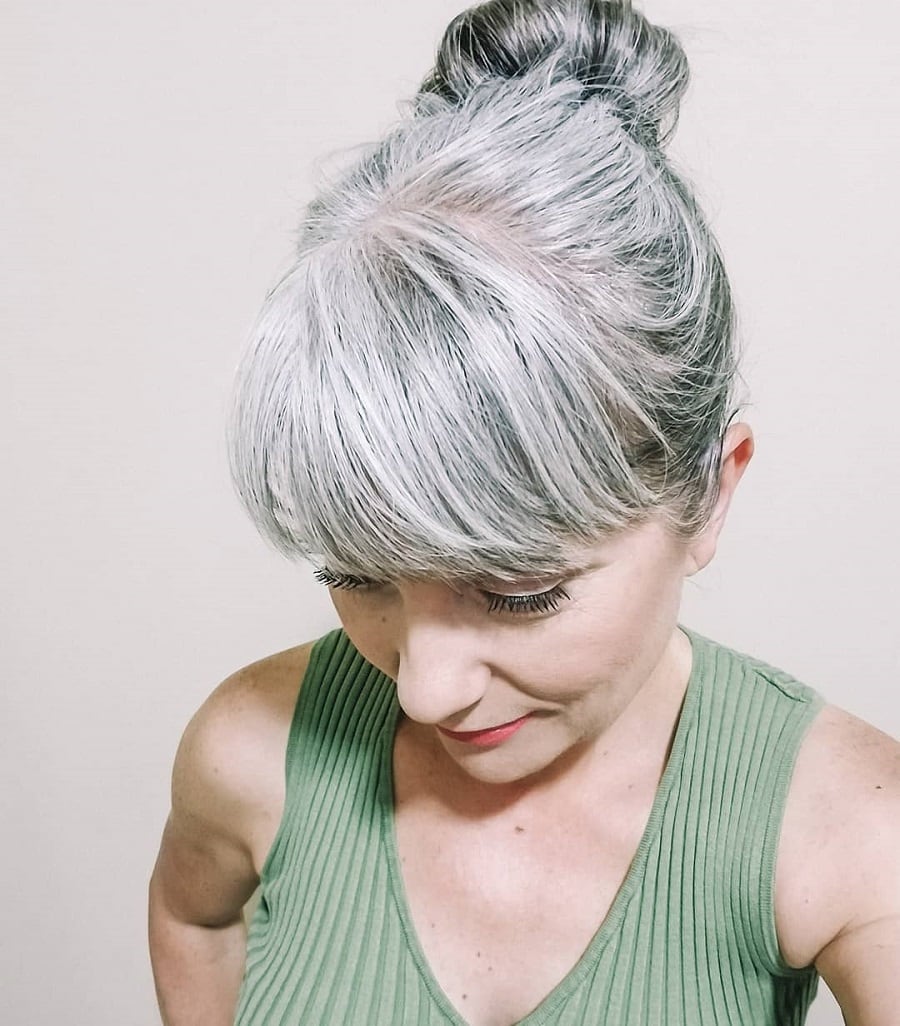 grey updo with bangs