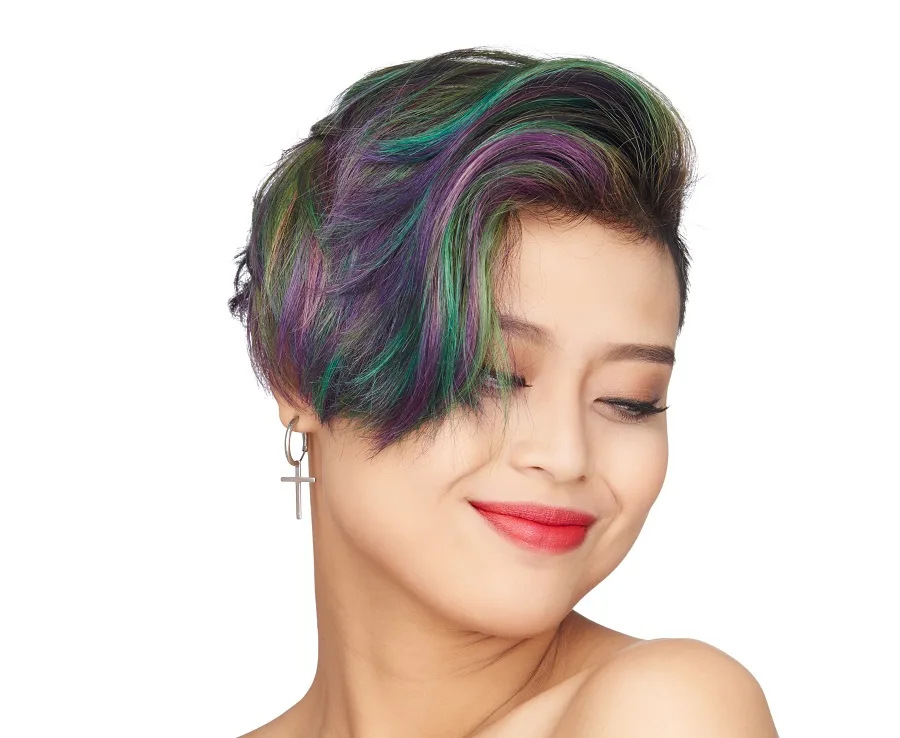 asian woman with colored pixie hair