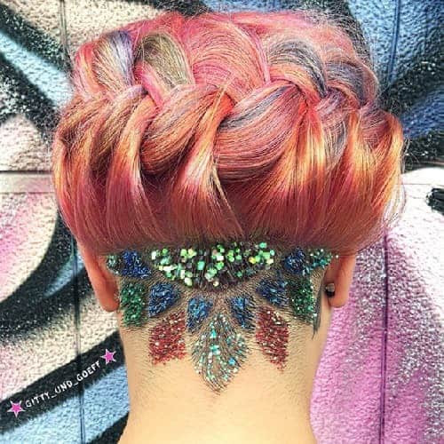 dyed hair design with glitter for women