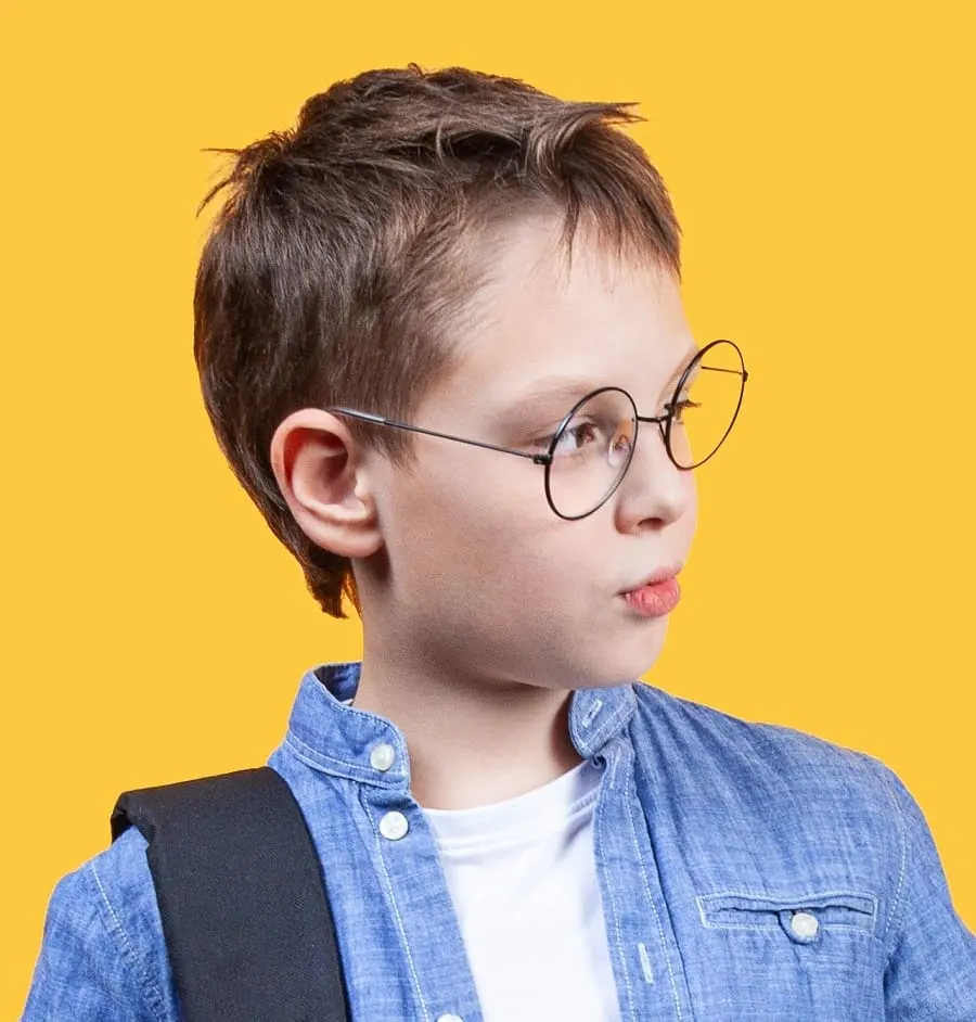 haircut for school boy with glasses