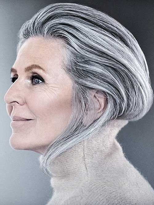 Back Silver slick hair style for over 50 women 