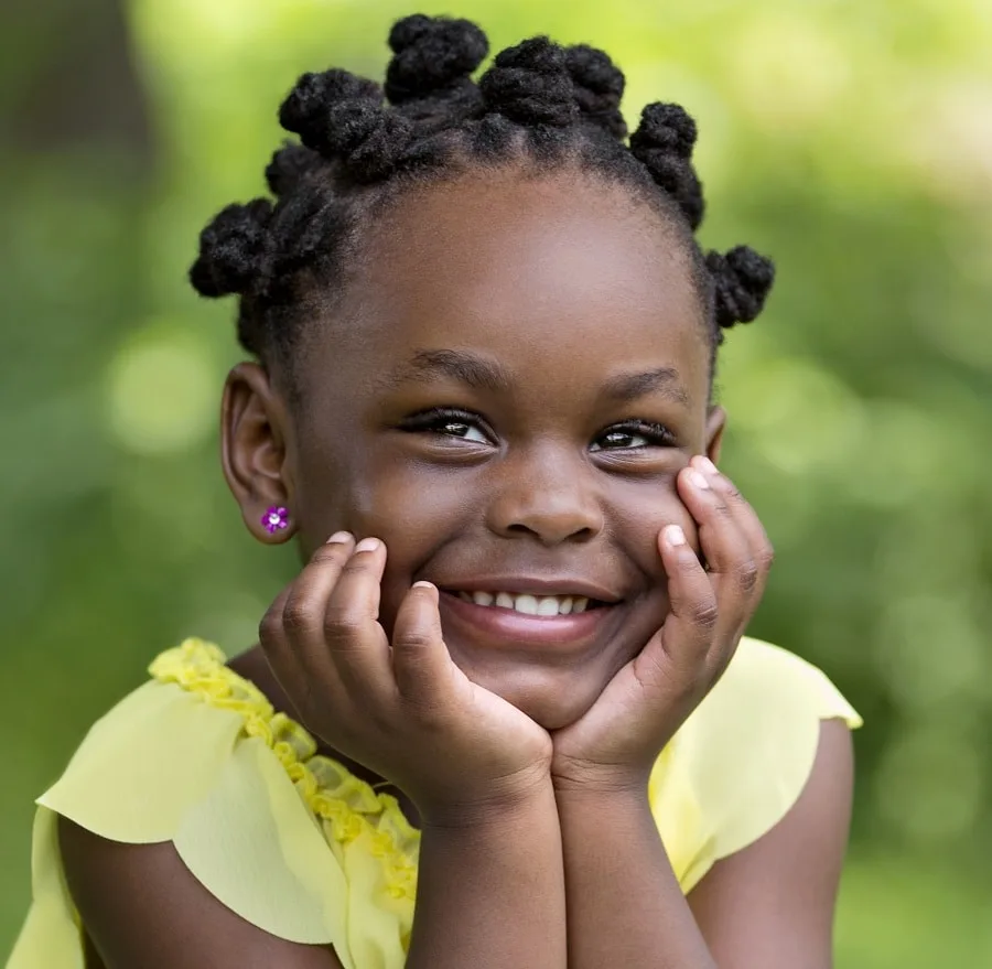 Image of Bantu knots hairstyle for 4-year-old black girls