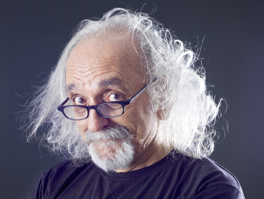 hairstyle for balding old men with glasses