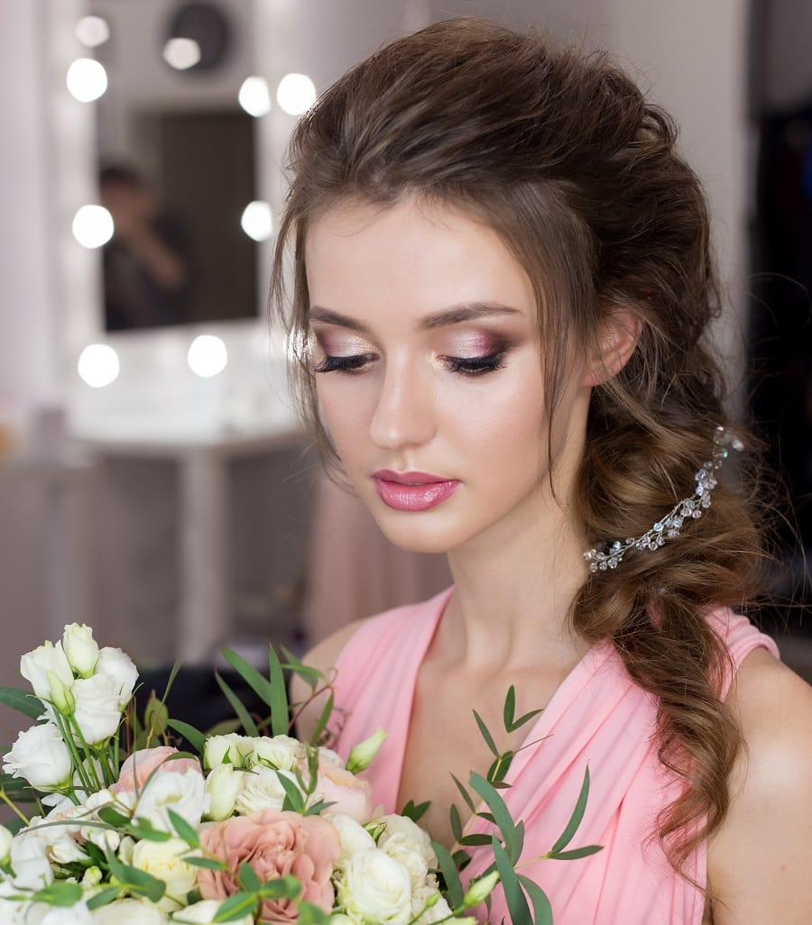 Hairstyle for a bridesmaid with long hair