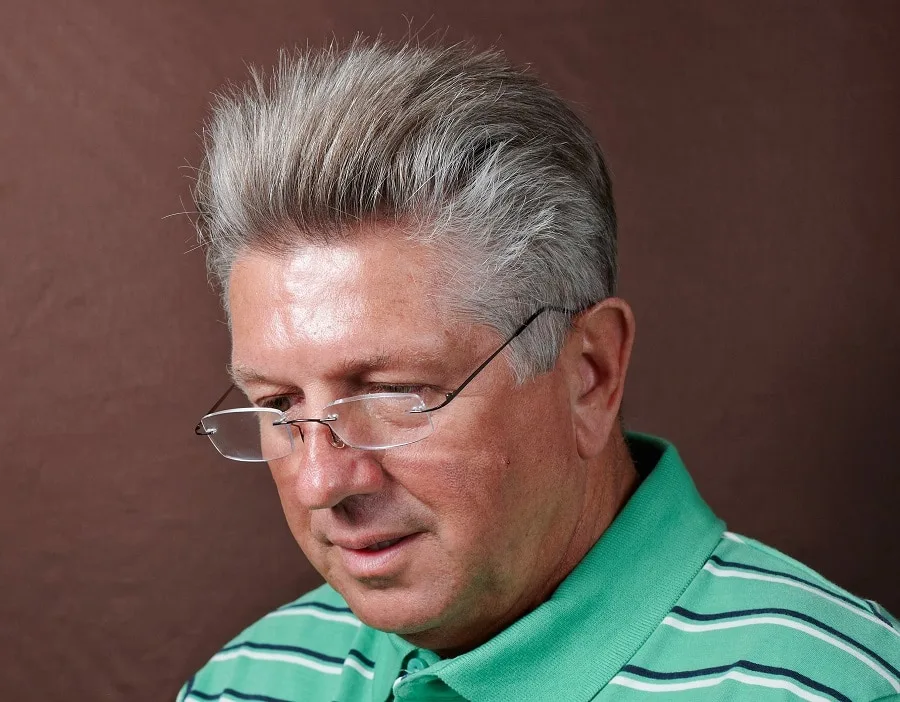 hairstyle for old men with thick hair and glasses