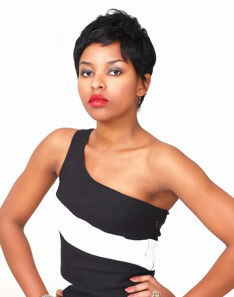 short hairstyle for one shoulder dress 