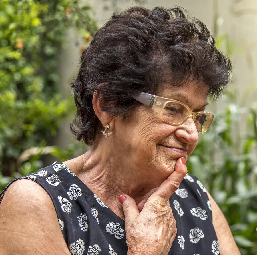 hairstyle for overweight women over 70 with glasses