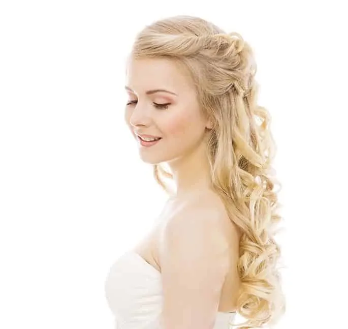 half up hairstyle for strapless dress