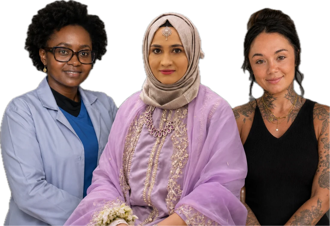 Celestine Muthoni Gitau, HairstyleCamp co-founder Rayhana Jannat, and Emma Baxendale