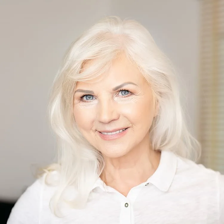 white haired older woman