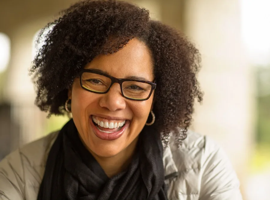 short curly hair for older women with glasses