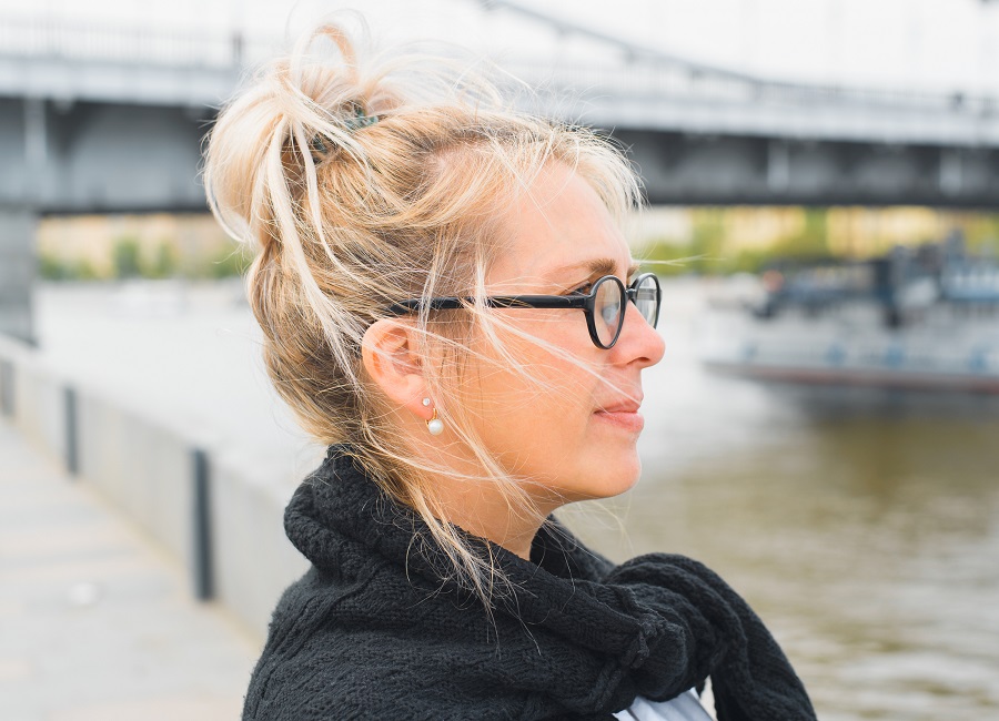 top knot for older women with glasses