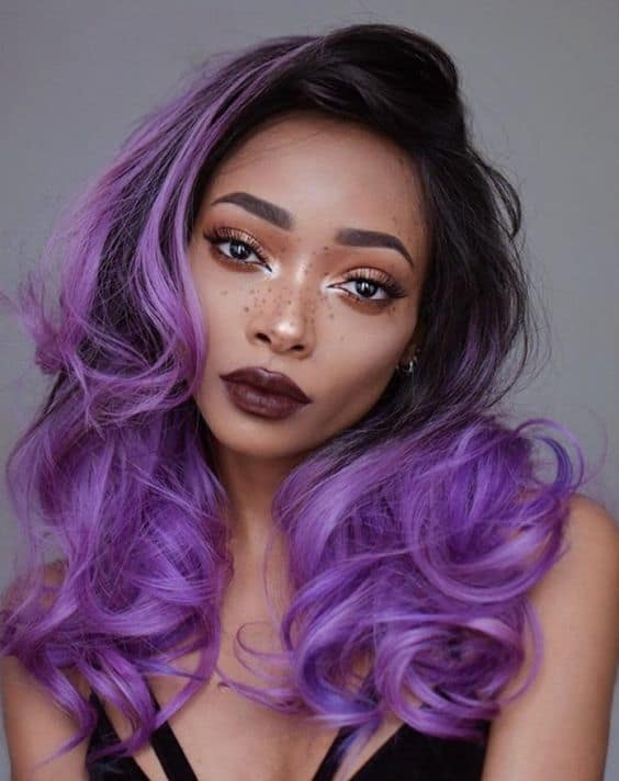 lavender highlights on curly hair