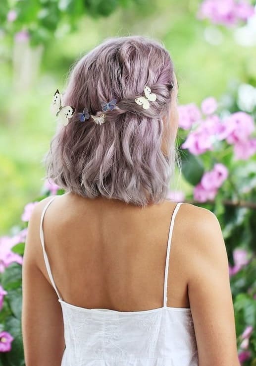 lavender highlights on short gray hair