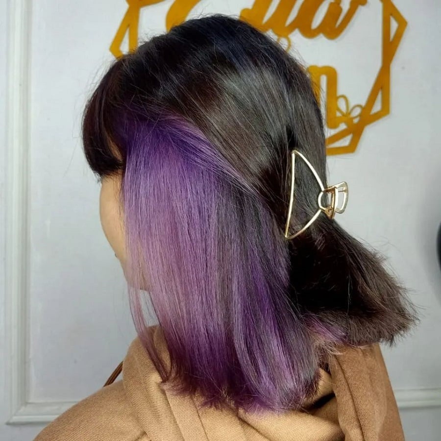 half up black hair with purple underneath