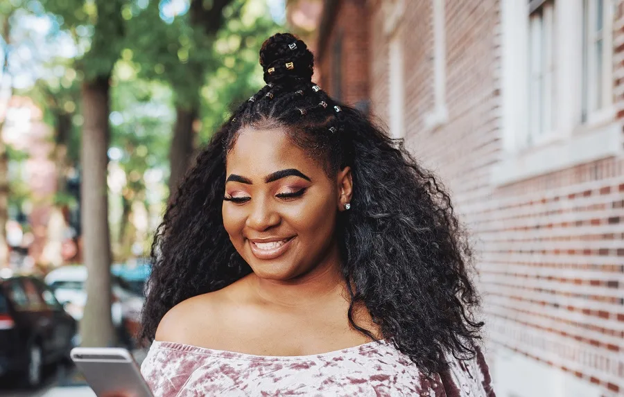 half up braided hairstyle for black girls