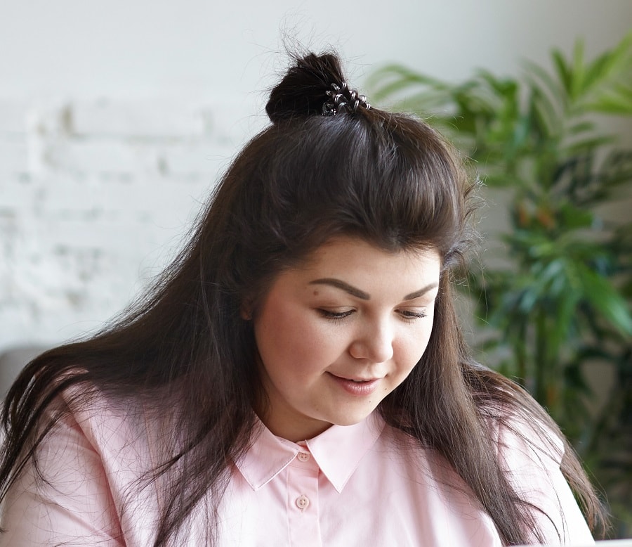half up bun for women with fat faces
