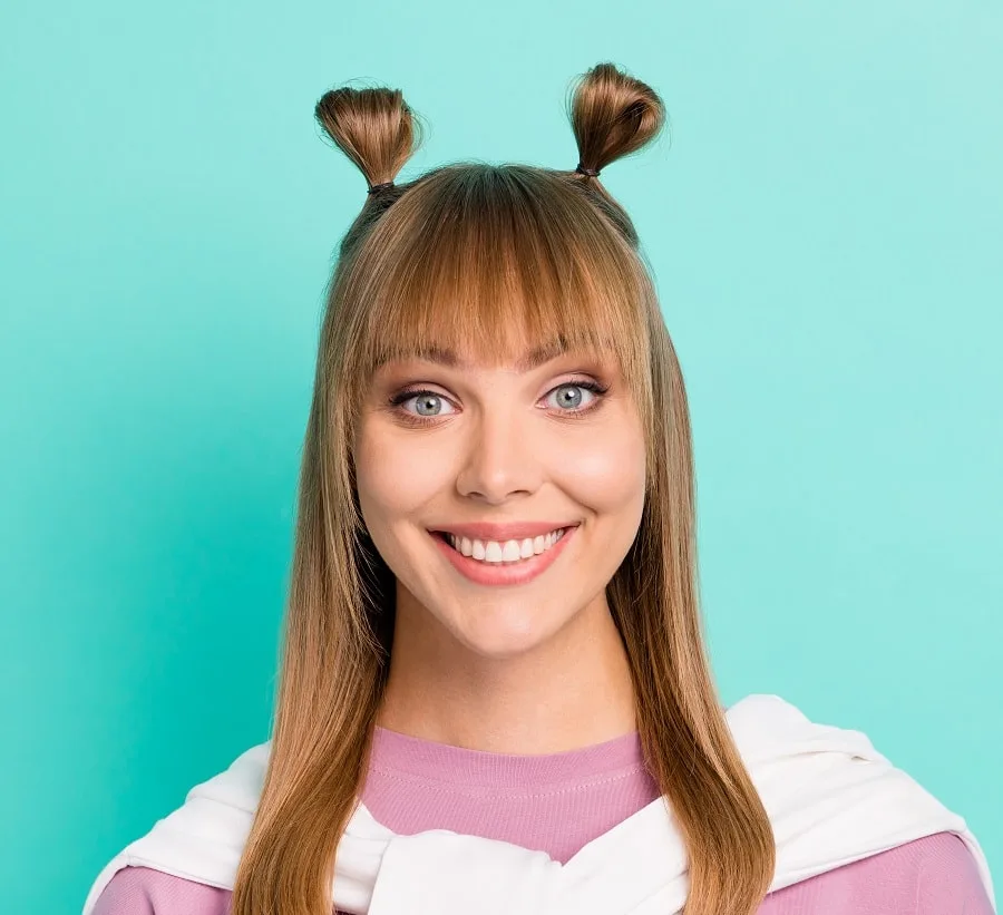 half up buns with bangs