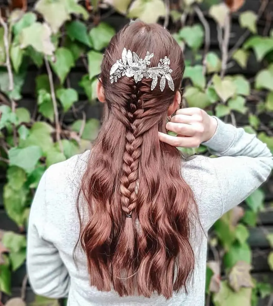 half up french braid with hairpiece