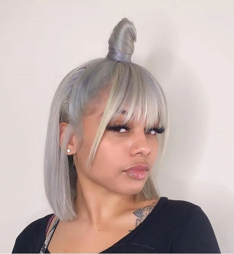 half up grey bob