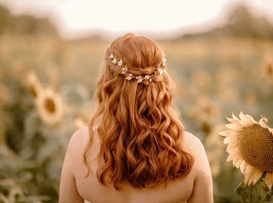 half up hairstyle for red headed bridesmaids