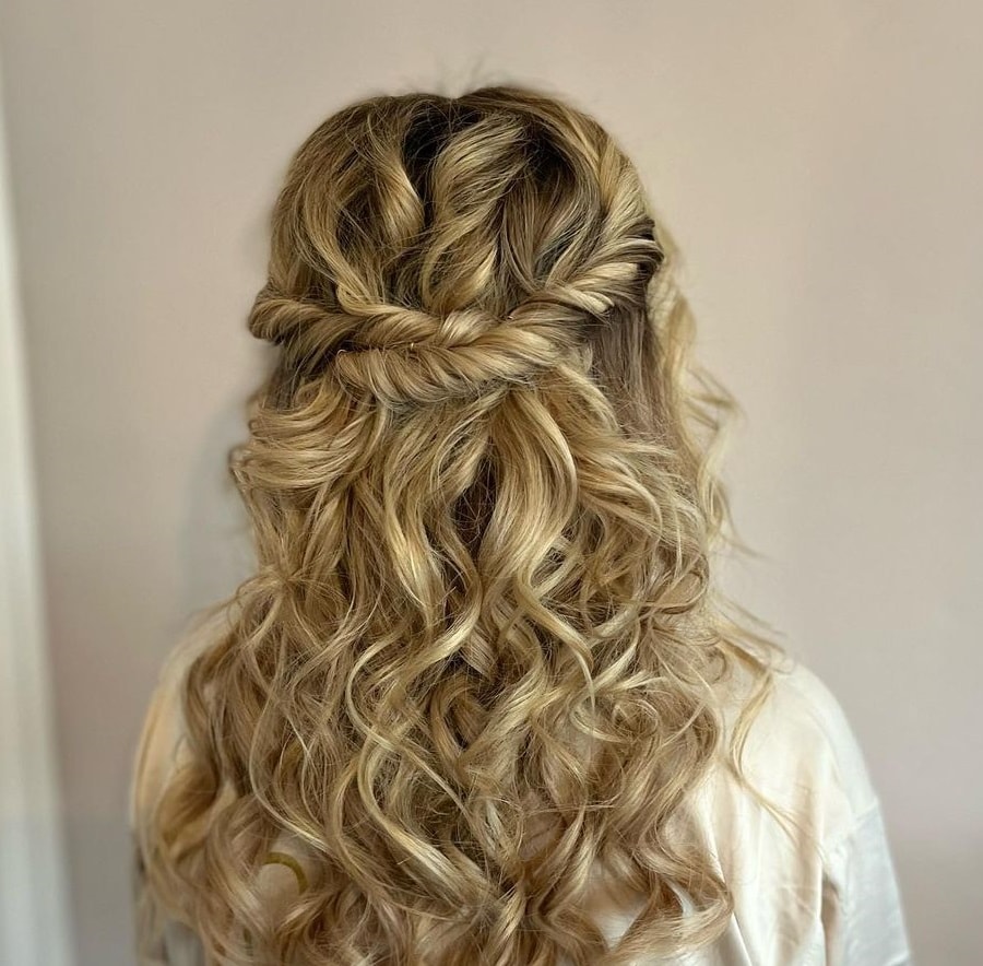 half up hairstyle with loose curls for bridesmaids