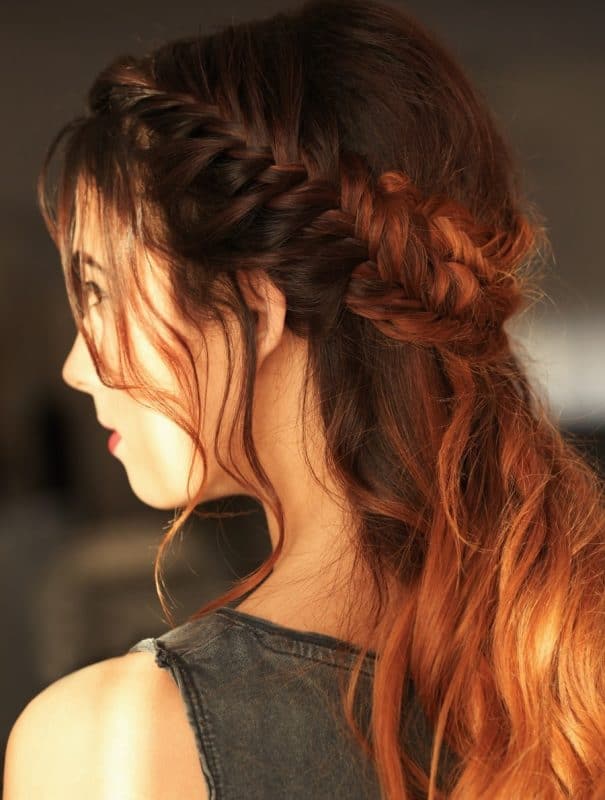 half up half down braided hairstyle for ombre hair