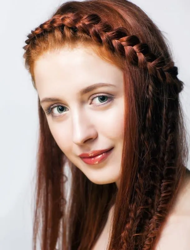 half up half down braids for auburn hair